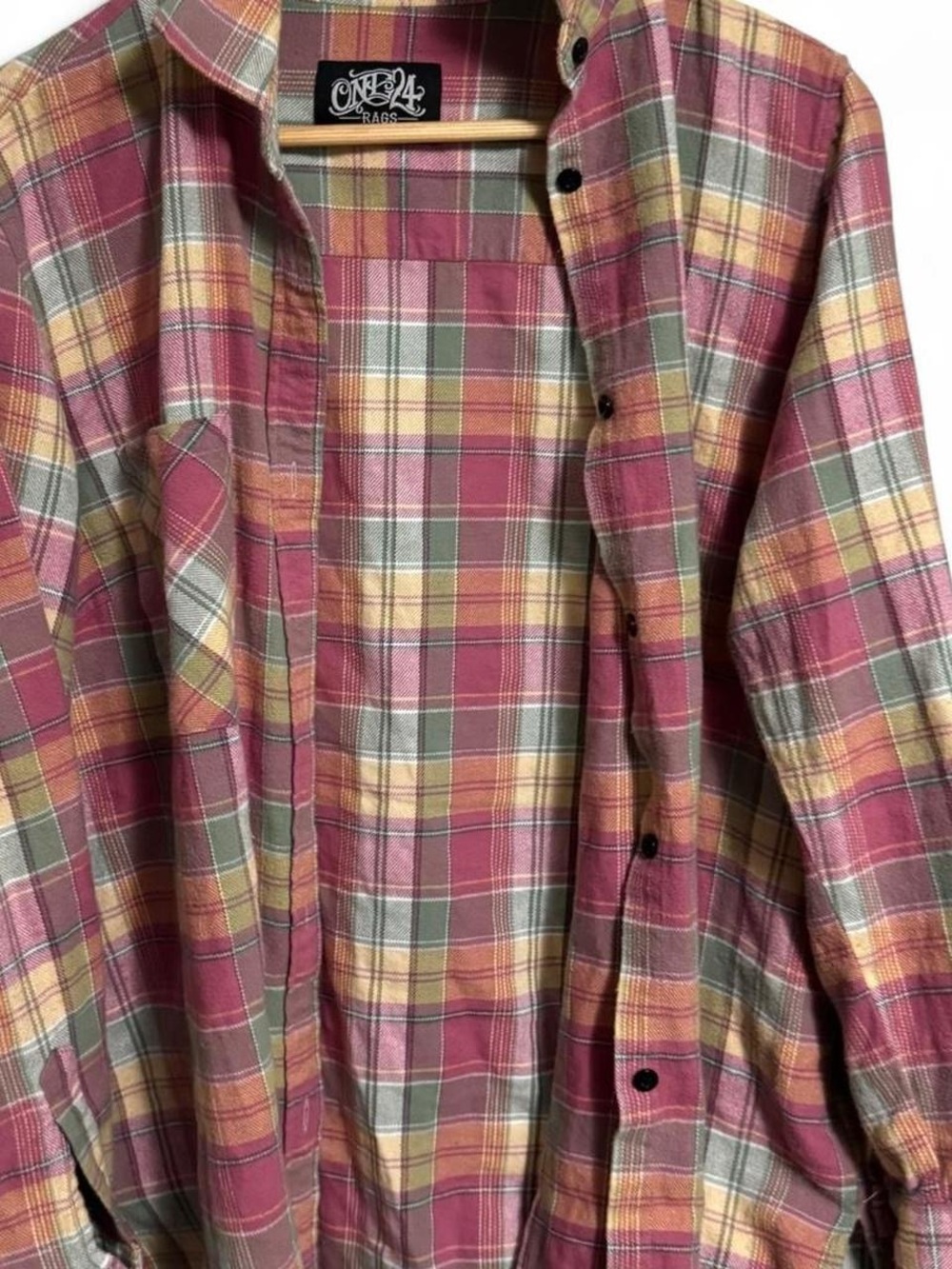 One24 rags Women's Pastel Flannel/Button-Down Shirt (Pink, Green & Yellow